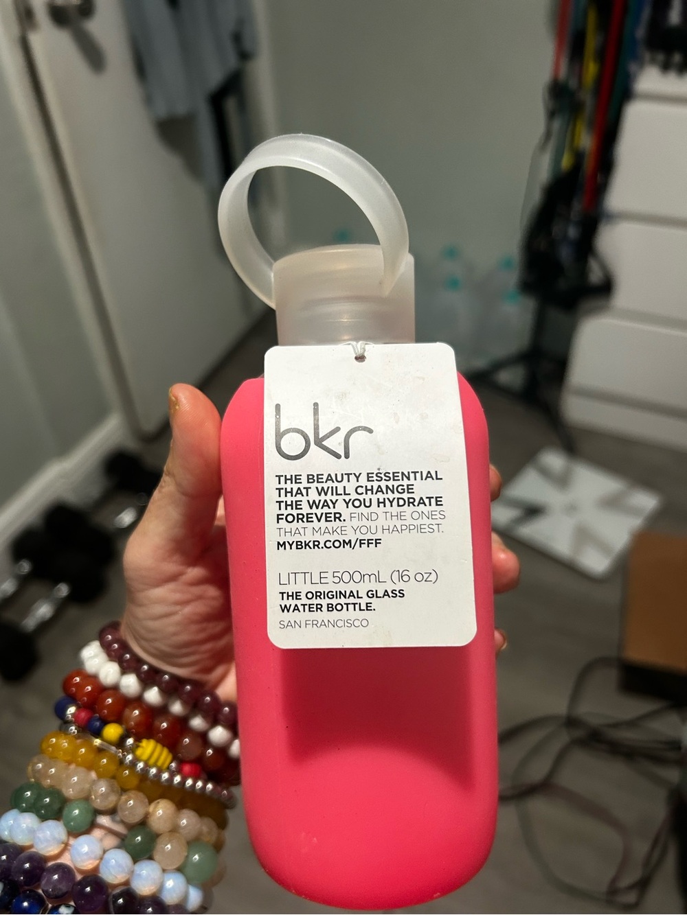 bkr Little 500mL Pink Glass Bottle with Frosted Loop Cap
